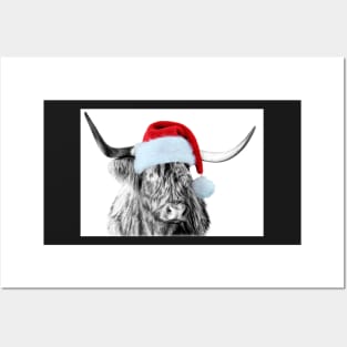 Highland Cow with a Christmas hat Posters and Art